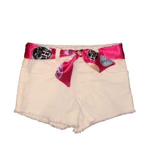 Toddler White Denim Shorts W/ Scarf Belt